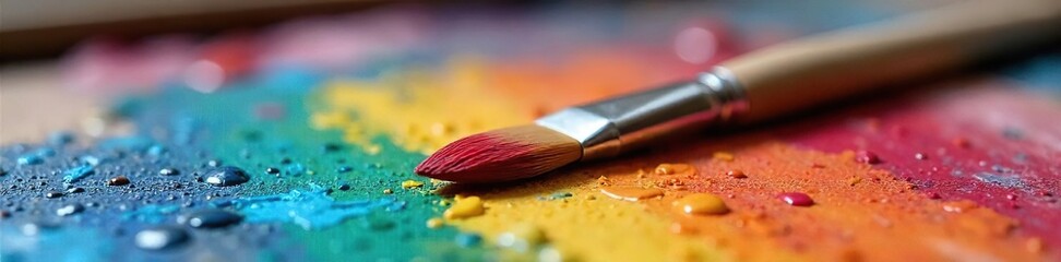 Oil Paintbrush on Palette, Ready for Artistic Creation - Soft Natural Light, Vibrant Colors