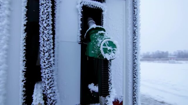 Frozen gas pump in winter