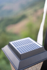 Solar cell lamp with rice nature background. Alternative energy