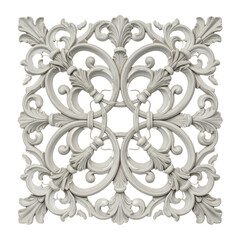 Ornate white decorative element with classical floral motifs.