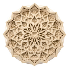 Intricate carved stone rosette in a geometric star pattern.