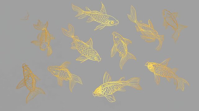 Gold fish line art pattern