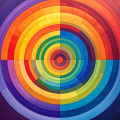 Fototapeta premium A vibrant, concentric-circle color wheel, divided into quadrants, showcasing a rainbow palette