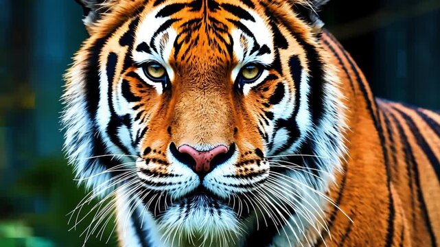 Tiger standing in natural habitat, displaying striking orange and black stripes. Powerful predator embodying strength and wild nature