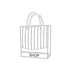Simple line illustration of a shopping bag with curved handles