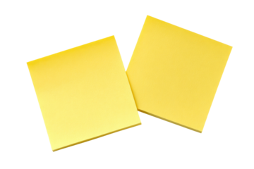 Two blank yellow sticky notes arranged for notes reminders and organization on a solid surface