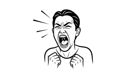 Obraz premium Angry man shouting illustration in black and white