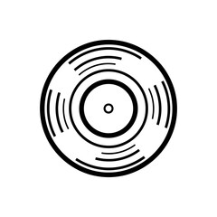Illustration of a vinyl record with concentric circles and distinct black lines on a white background