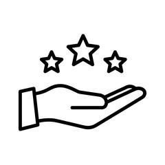 Hand holding three stars in a simple line art style representing quality and achievement symbol design
