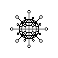 Stylized globe with connecting lines and circles representing a global network connection icon