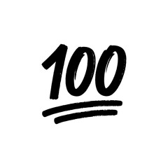 Illustration of the number one hundred written in a stylized black brush stroke font with two lines below it