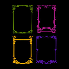 Psychedelic Posters Template Set, Art Nouveau Frames, Psychedelic Colors, line art set of frames