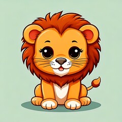 Fototapeta premium A cute cartoon lion cub with large eyes, a friendly expression