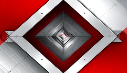 Abstract geometric design with metallic and red components, creating a tunnel or perspective effect
