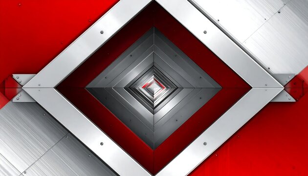 Abstract geometric design with metallic and red components, creating a tunnel or perspective effect