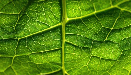 Fototapeta premium Intricate Green Leaf Veins Macro Detailed Closeup Shows Vascular System in Bright Studio Lighting Revealing Chlorophyll Rich Plant Cell Structure