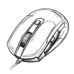flat outline line art vector illustration of mouse used in a futuristic office