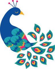 Colorful Peacock Illustration For Indian Wedding and Festival Decorative Design