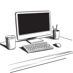 simple and minimal flat line art vector of keyboard on a clean white desk