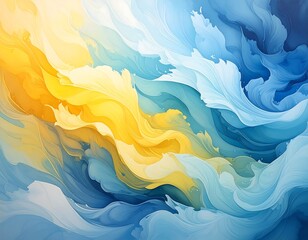 Abstract rendering of swirling waves in hues of yellow and blue