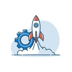 Rocket Launch Startup Icon - Business Growth Success Project Development Start Innovation Symbol