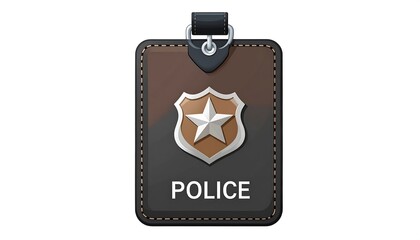 A detailed, rectangular badge with a silver shield and star
