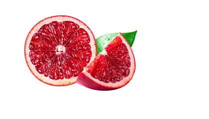 0 - Dual fruit composition featuring pomegranate slices and leaf details isolated on transparent background