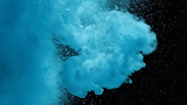 Abstract blue cloud explosion liquid splashes dark background realistic video