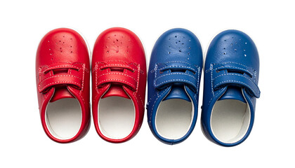 0 - Dual infant footwear collection with red and blue Velcro sneakers isolated on transparent background