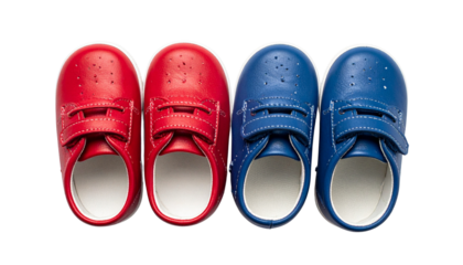 0 - Dual infant footwear collection with red and blue Velcro sneakers isolated on transparent background
