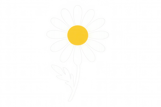 Daisy flower illustration with white petals and yellow center, depicting nature and spring on a transparent background - Powered by Adobe