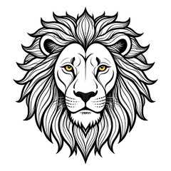 A detailed, stylized illustration of a lion's head with golden eyes