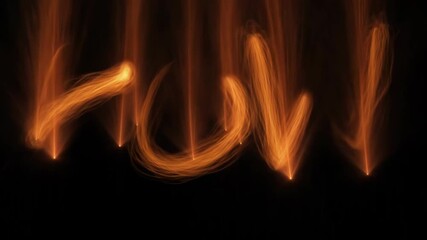 Fiery Orange Abstract Text Formation Against a Dark Background Illuminated by Vertical Light Streaks Creates a Dynamic Visual Effect