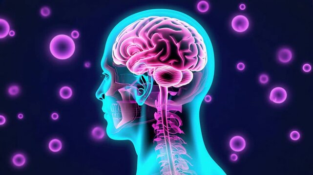 Glowing 3D Human Brain Inside Transparent Head with Neural Connections and Futuristic Visualization