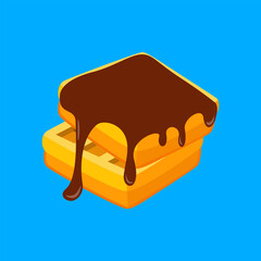 Flat vector of crispy waffle topped with butter and syrup, great for breakfast and dessert design themes.