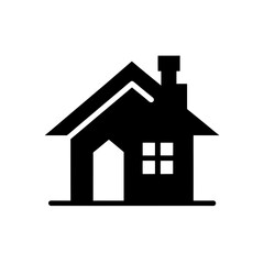Silhouette of a simple house with chimney on transparent background