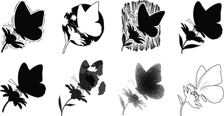 Butterfly, flower, silhouette, graphic, illustration, nature, design, art, vector, abstract, stipple, halftone, line drawing, moon, stars, texture, realistic, shading, floral, insect © Irin Akter