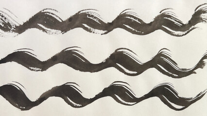 A hand-drawn wave illustration with a brush, brush-drawn rough lines, brush-drawn drawing