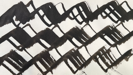 abstract painting drawn with a brush, rough lines drawn with ink and brush, jagged band drawing painted with a brush