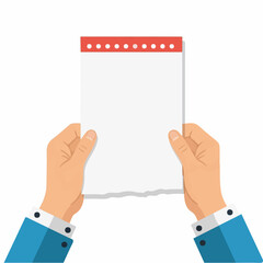 Hands holding a blank torn paper with red perforated edge