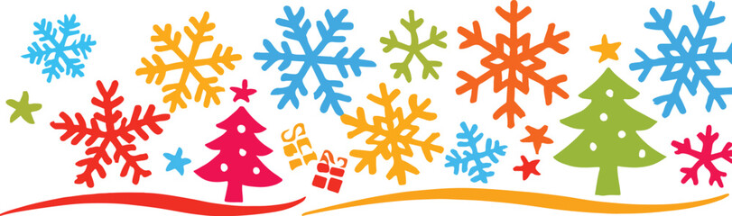 Fototapeta premium Colorful Snowflakes and Christmas Border