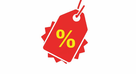 Red tag with percent symbol indicating a discount, sale, or special offer on a white background