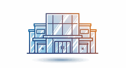 Modern Commercial Building Facade With Large Glass Windows and Blue Orange Gradient Lines