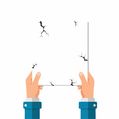 Hands Holding Cracked White Paper, Showing Damage and Imperfection