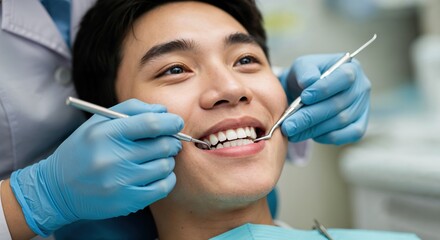 Dental Check-up: A young man undergoes a dental check-up, highlighting the importance of oral health. The image is about a visit to dentist
