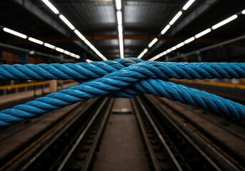 Interlaced Pathways: A striking visual of intersecting ropes guiding the eye towards the converging tracks, emphasizing the power of connections and the journey ahead.