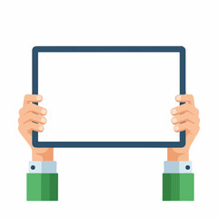 Hands Holding Blank Blue Framed Sign with Green Sleeves Illustration