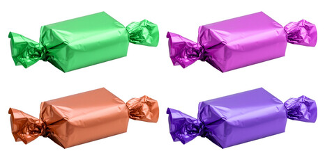 set of colorful candy wrapper isolated on white background