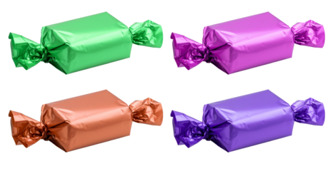 set of colorful candy wrapper isolated on white background