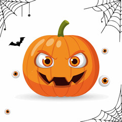 Cartoon Jack-o'-Lantern with Spooky Eyes and Carved Grinning Mouth